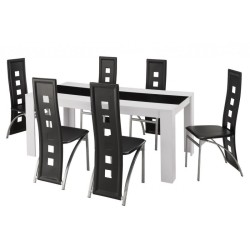 Ensemble repas DAMIA blanc et noir 6 personnes 180cm