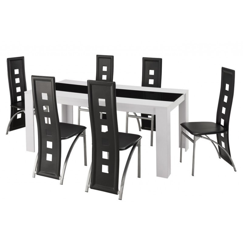 Ensemble repas DAMIA blanc et noir 6 personnes 180cm