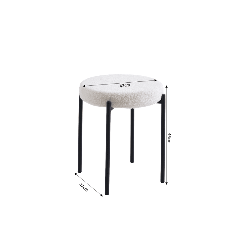 Lot de 2tabourets YSEE assise tissu bouclettes écru pieds métal noir