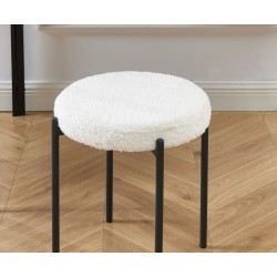 Lot de 2tabourets YSEE assise tissu bouclettes écru pieds métal noir