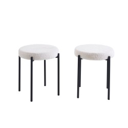 Lot de 2tabourets YSEE assise tissu bouclettes écru pieds métal noir