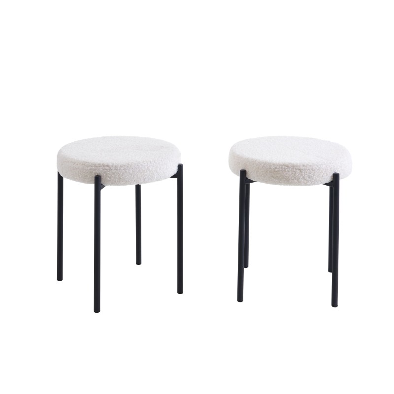 Lot de 2tabourets YSEE assise tissu bouclettes écru pieds métal noir