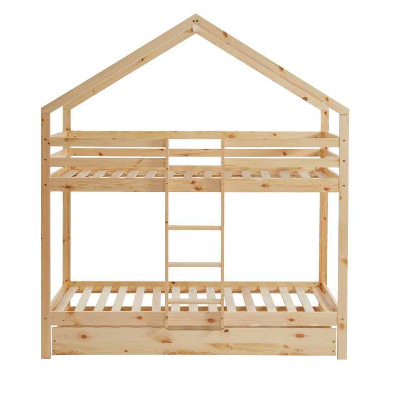 Lit cabane superposé TINY pin massif 90x190 sommier inclus