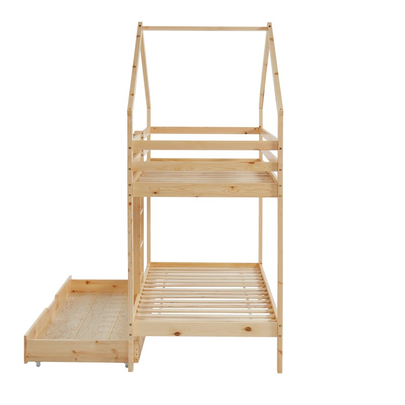 Lit cabane superposé TINY pin massif 90x190 sommier inclus