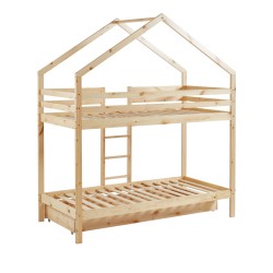 Lit cabane superposé TINY pin massif 90x190 sommier inclus