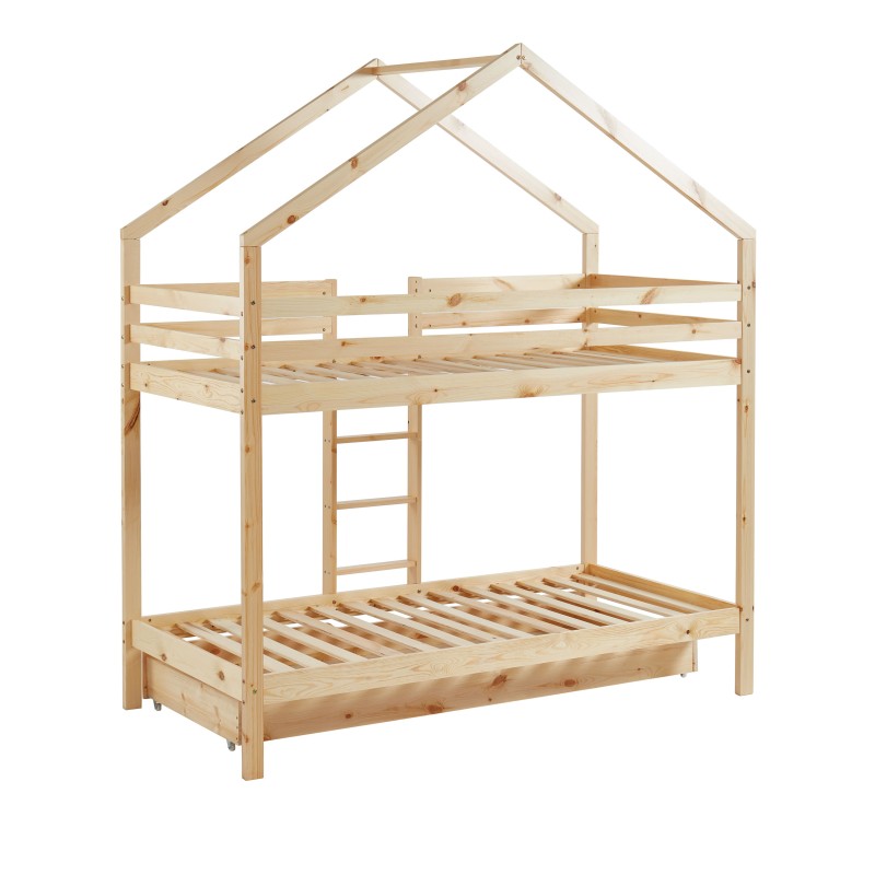 Lit cabane superposé TINY pin massif 90x190 sommier inclus