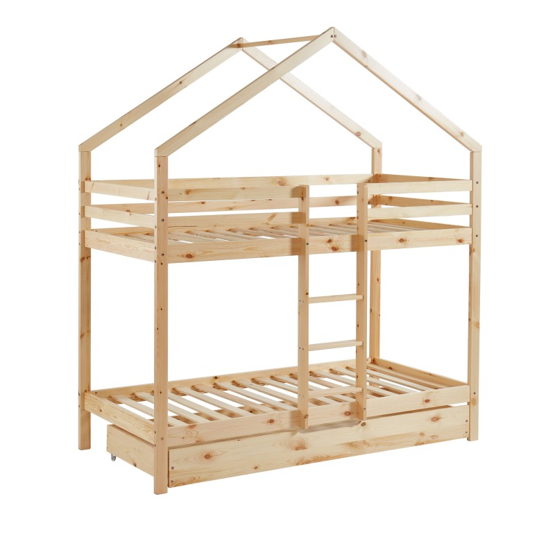 Lit cabane superposé TINY pin massif 90x190 sommier inclus