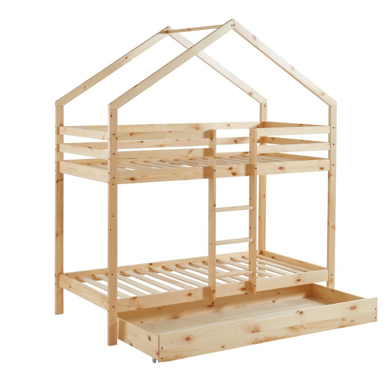 Lit cabane superposé TINY pin massif 90x190 sommier inclus