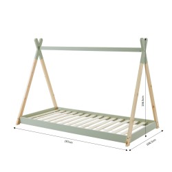 Lit enfant tipi TINY vert et pin massif 90x190 sommier inclus