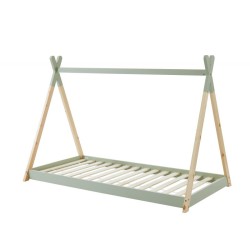 Lit enfant tipi TINY vert et pin massif 90x190 sommier inclus