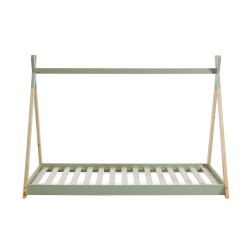 Lit enfant tipi TINY vert et pin massif 90x190 sommier inclus