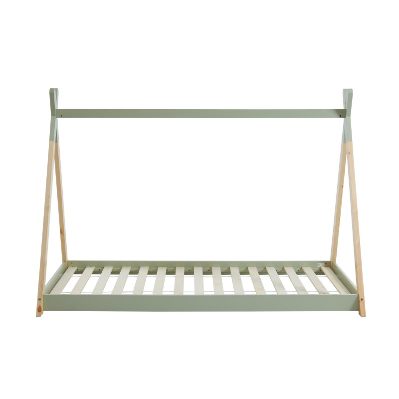 Lit enfant tipi TINY vert et pin massif 90x190 sommier inclus