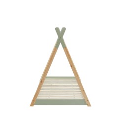 Lit enfant tipi TINY vert et pin massif 90x190 sommier inclus