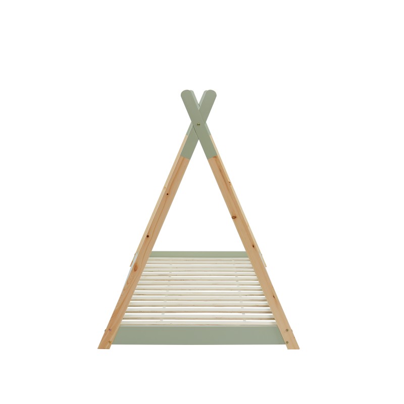 Lit enfant tipi TINY vert et pin massif 90x190 sommier inclus