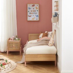 Lit enfant PABLO rose et cannage rotin 70x140 sommier inclus