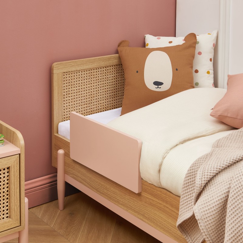 Lit enfant PABLO rose et cannage rotin 70x140 sommier inclus
