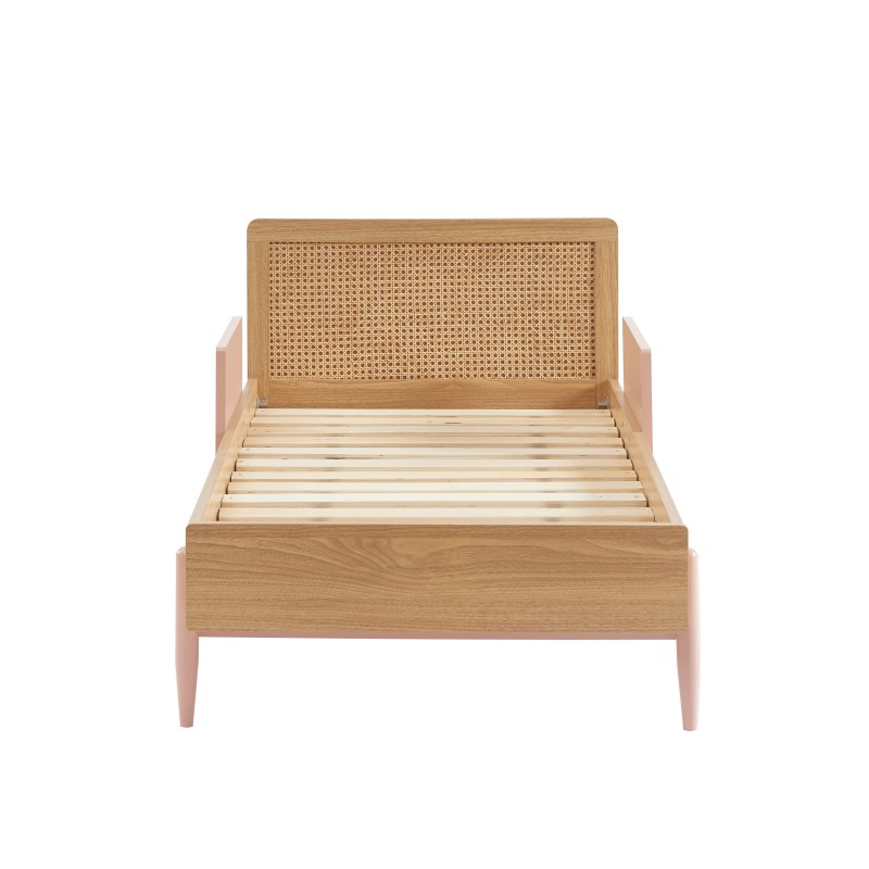 Lit enfant PABLO rose et cannage rotin 70x140 sommier inclus