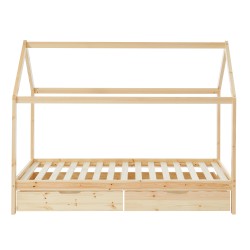 Lit cabane avec tiroirs TINY pin naturel 90x190 sommier inclus