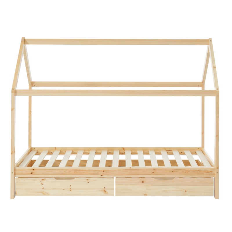 Lit cabane avec tiroirs TINY pin naturel 90x190 sommier inclus