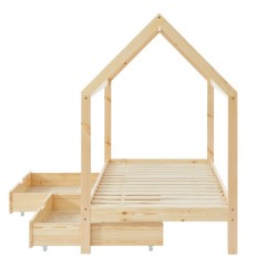 Lit cabane avec tiroirs TINY pin naturel 90x190 sommier inclus