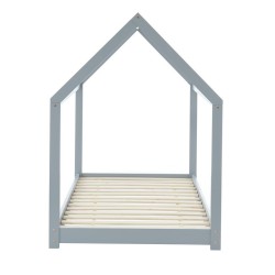 Lit enfant cabane TINY pin massif gris 90x190 sommier inclus