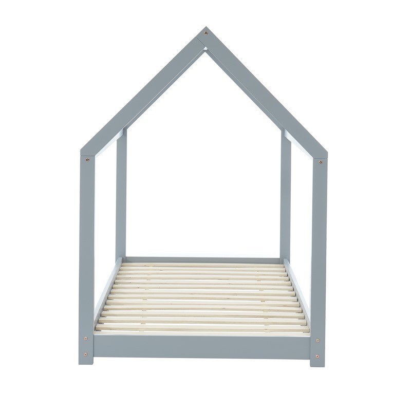 Lit enfant cabane TINY pin massif gris 90x190 sommier inclus