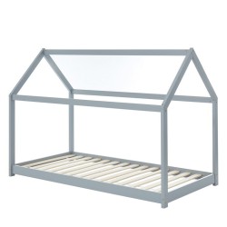 Lit enfant cabane TINY pin massif gris 90x190 sommier inclus