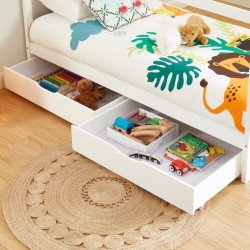Lit cabane avec tiroirs TINY pin massif blanc  90x190 sommier inclus