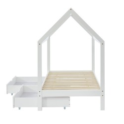Lit cabane avec tiroirs TINY pin massif blanc  90x190 sommier inclus