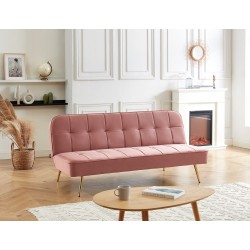 Banquette AROMA en velours vieux rose 3 places convertible