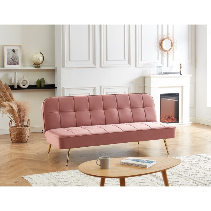 Banquette AROMA en velours vieux rose 3 places convertible