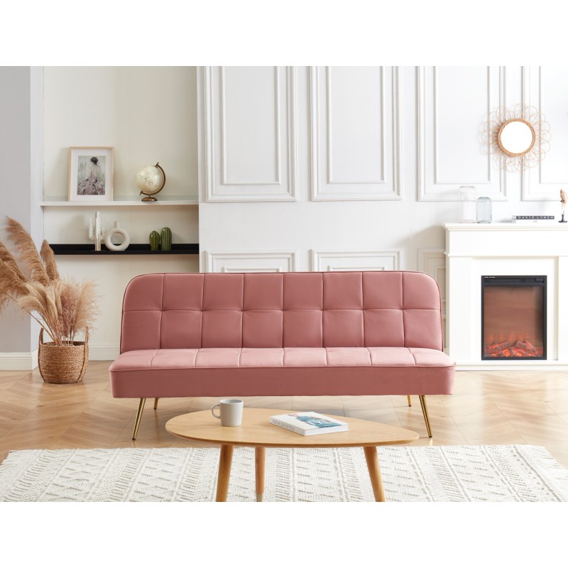 Banquette AROMA en velours vieux rose 3 places convertible
