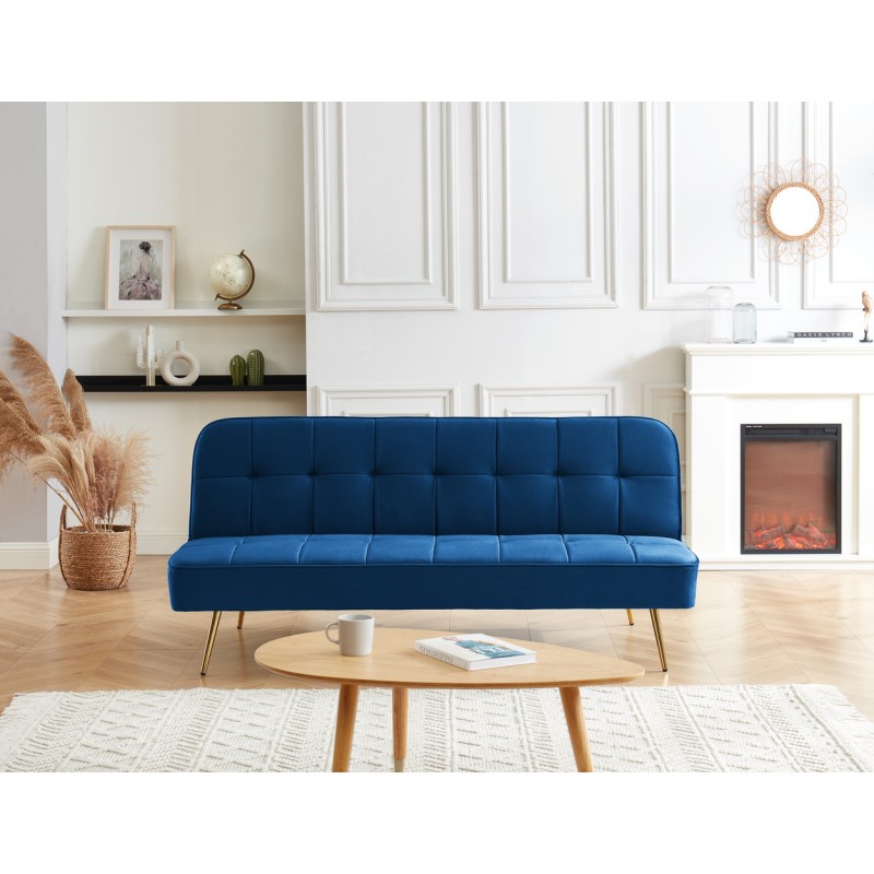 Banquette AROMA en velours bleu 3 places