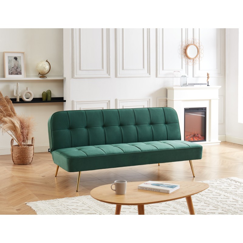 Banquette AROMA en velours vert 3 places convertible