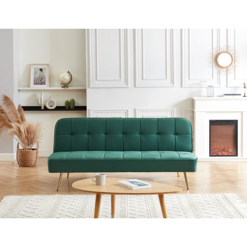 Banquette AROMA en velours vert 3 places convertible