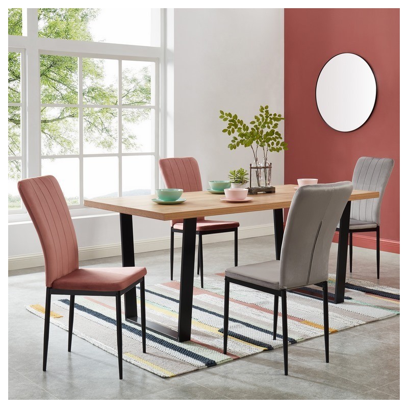 Lot de 2 Chaises PEONIE Velours Gris clair Pieds en Métal Noir