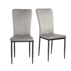 Lot de 2 Chaises PEONIE Velours Gris clair Pieds en Métal Noir