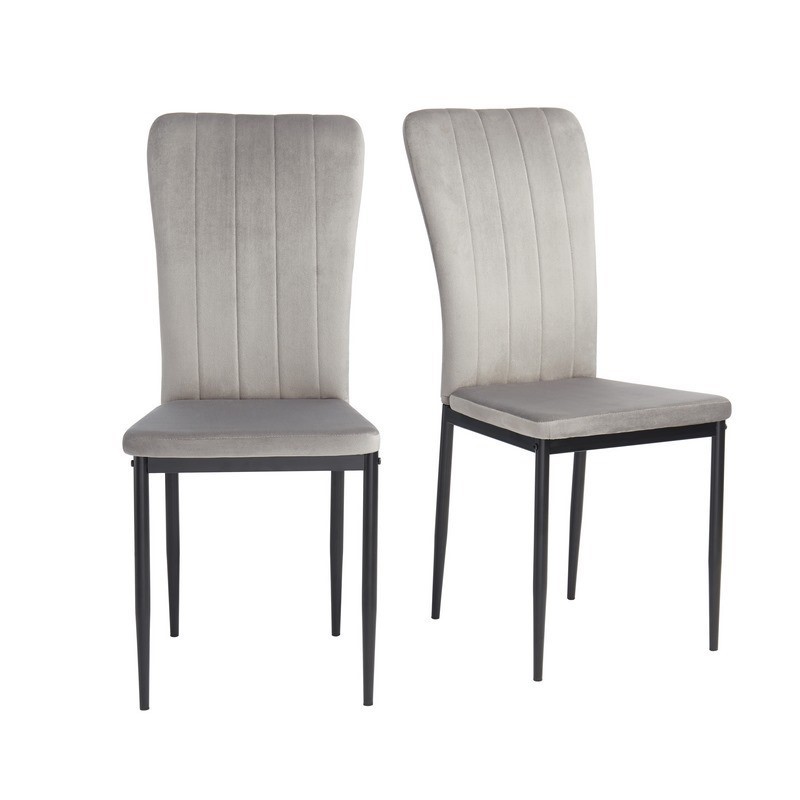 Lot de 2 Chaises PEONIE Velours Gris clair Pieds en Métal Noir