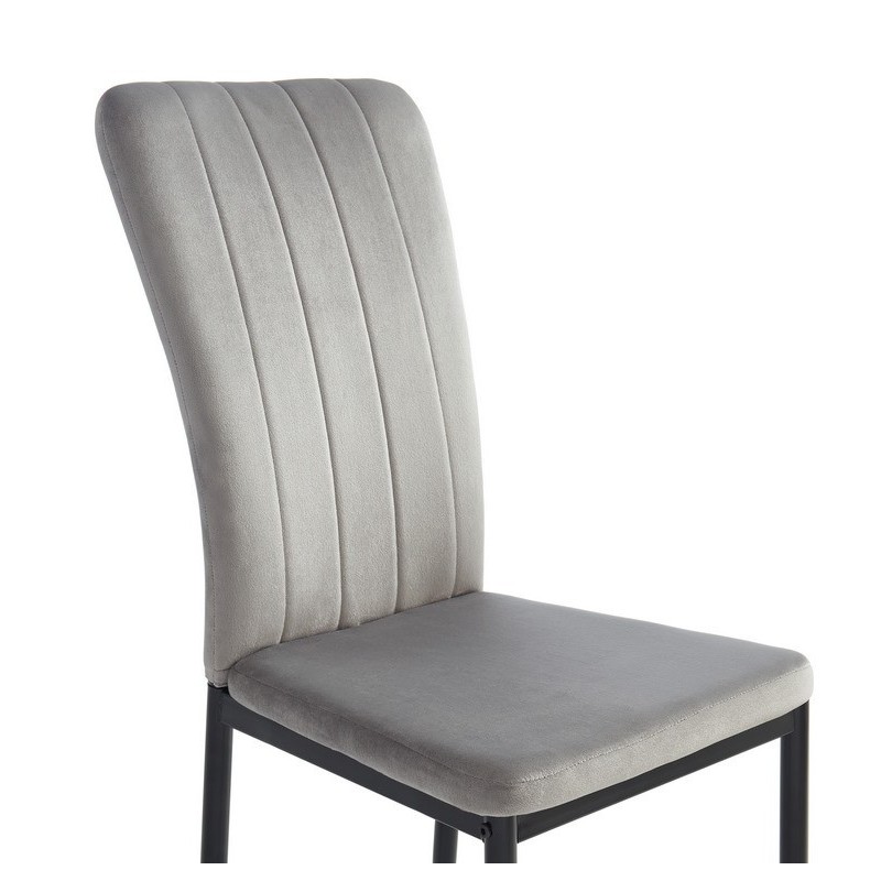 Lot de 2 Chaises PEONIE Velours Gris clair Pieds en Métal Noir