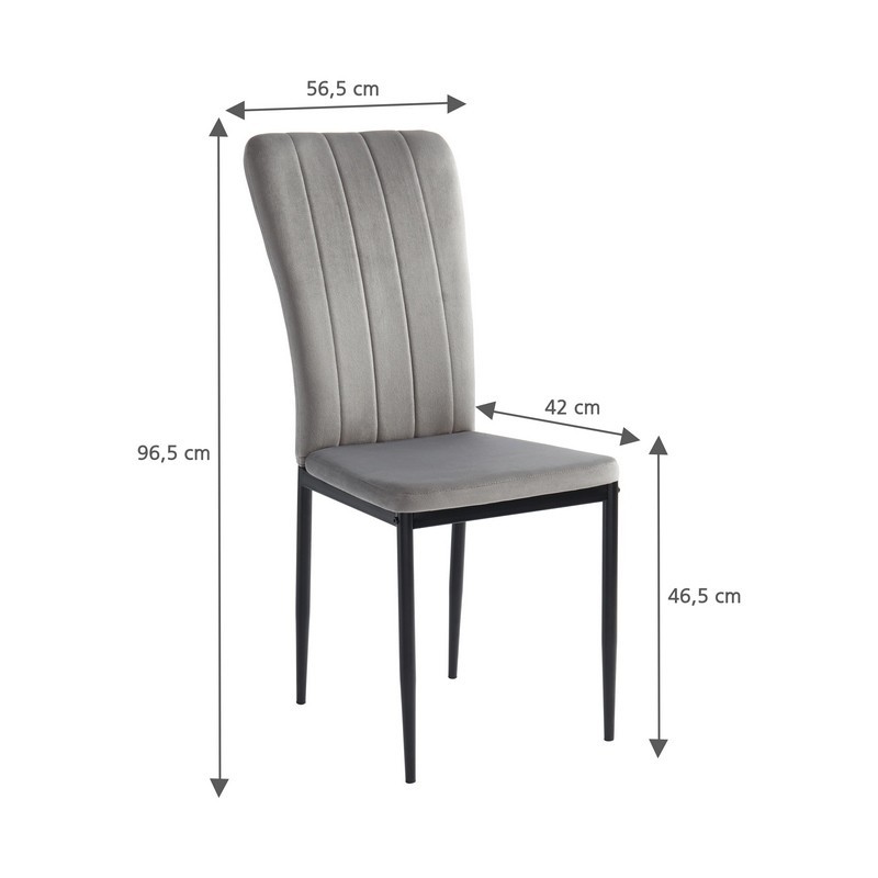 Lot de 2 Chaises PEONIE Velours Gris clair Pieds en Métal Noir