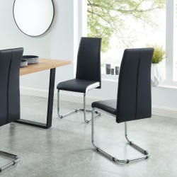 Lot de 4 chaises rembourrées MARA - simili noir et blanc - pieds en métal chromé