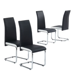 Lot de 4 chaises rembourrées MARA - simili noir et blanc - pieds en métal chromé