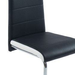 Lot de 4 chaises rembourrées MARA - simili noir et blanc - pieds en métal chromé