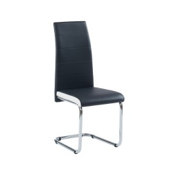 Lot de 4 chaises rembourrées MARA - simili noir et blanc - pieds en métal chromé