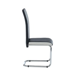 Lot de 4 chaises rembourrées MARA - simili noir et blanc - pieds en métal chromé