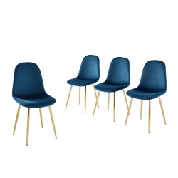 Lot de 4 chaises LENA velours bleu