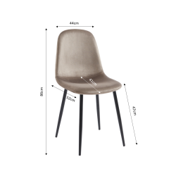 Lot de 4 chaises LENA velours taupe pieds métal noir