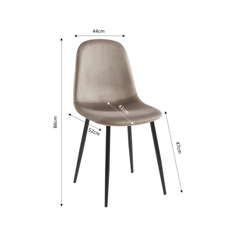 Lot de 4 chaises LENA velours taupe pieds métal noir