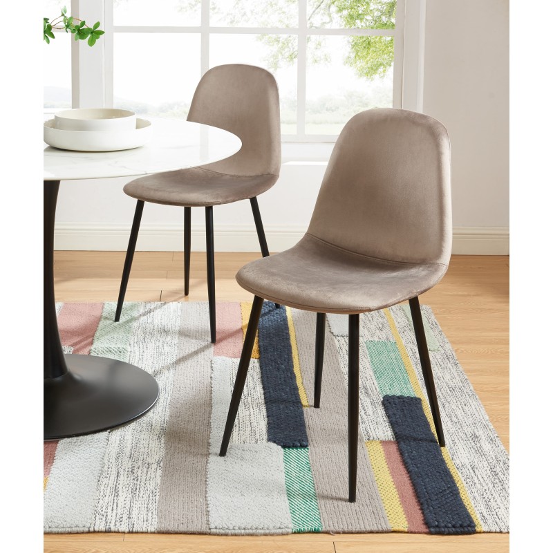 Lot de 4 chaises LENA velours taupe pieds métal noir