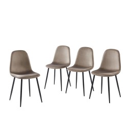 Lot de 4 chaises LENA velours taupe pieds métal noir